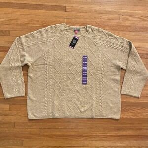 Vince Camuto Sweater Womens 2XL Latte Heather Cable Knit Pullover NWT $69